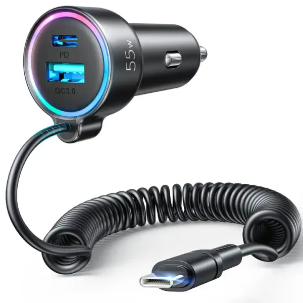 PD55W Car Charger with Spring wire