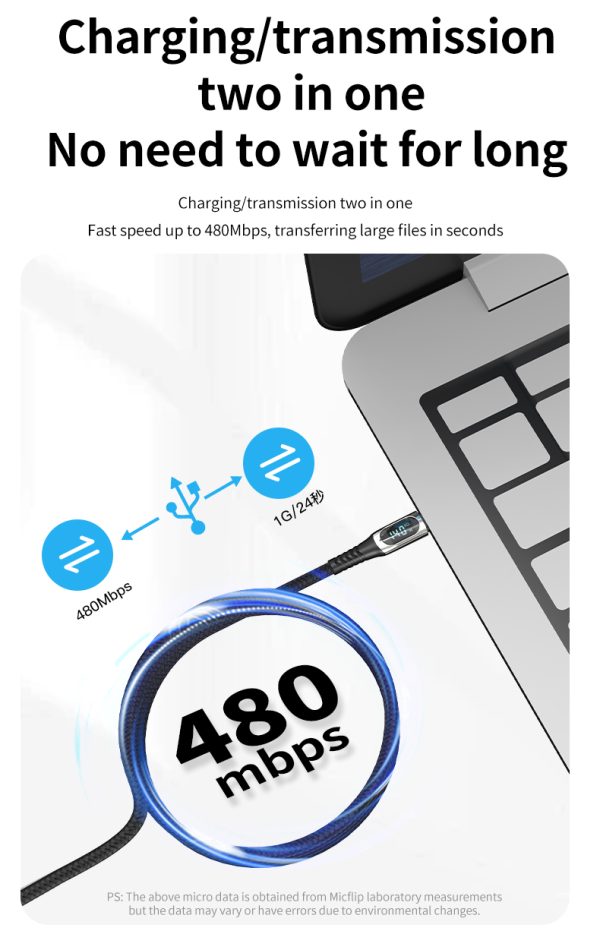 Fast Charging Data Display 5A Cable High Speed Transfer Black Metal Original Charger Cord Shell C189 Chip for iPhone/Tablet - Image 5
