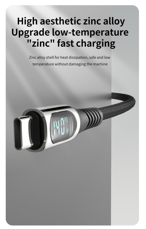 Fast Charging Data Display 5A Cable High Speed Transfer Black Metal Original Charger Cord Shell C189 Chip for iPhone/Tablet - Image 4